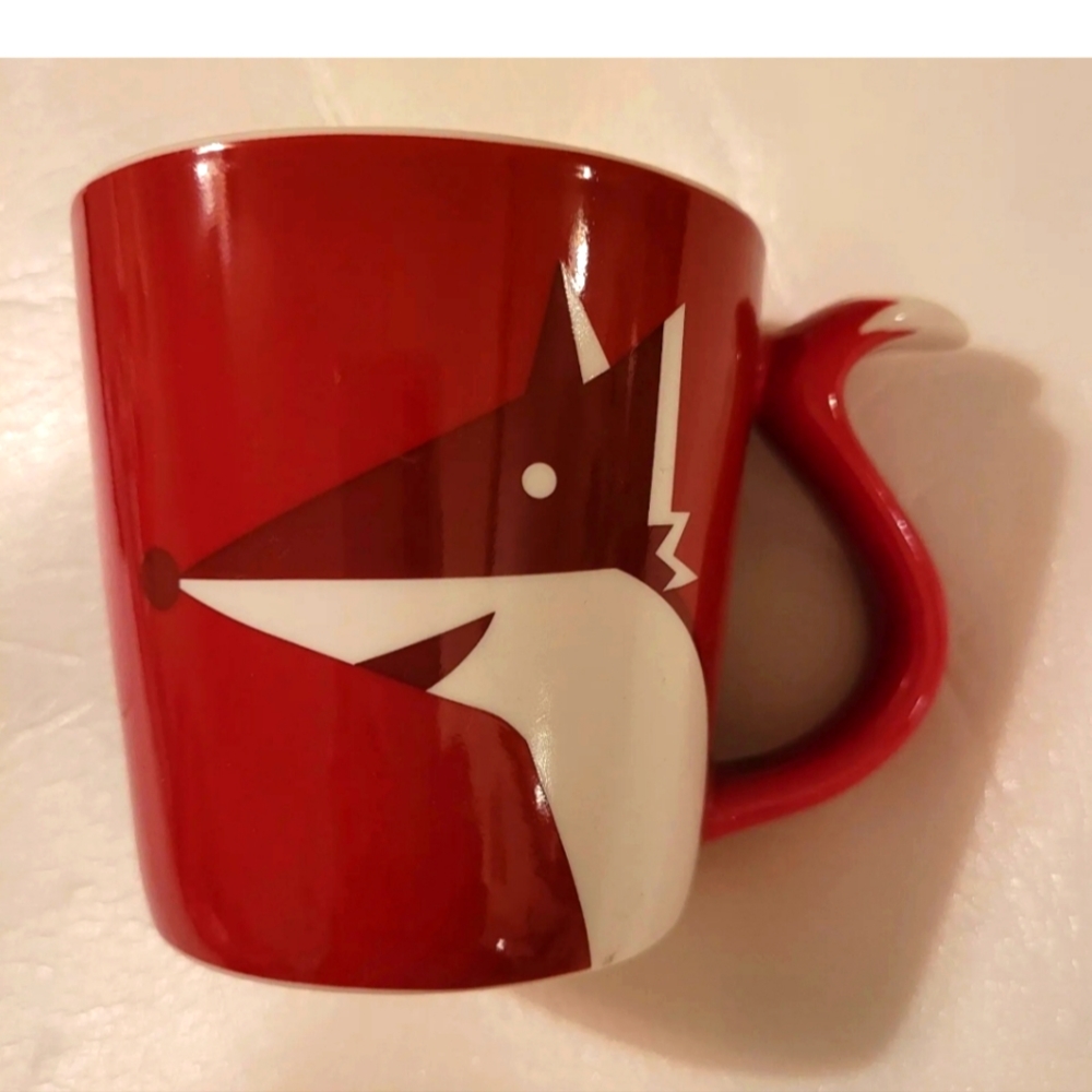 Set of 2 Red and White Tail Handle Starbucks 2012 Coffee Mugs 8 ozs